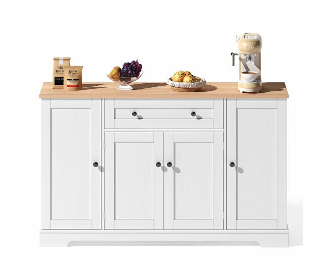 Buffet multifuncional 138 cm - com gaveta, portas com étagères e étagères ajustáveis - design moderno com proteção antiderrapante