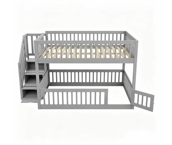Beliche 140x200 - escada de segurança, gavetas e cama com arrumação para crianças e adolescentes - cinzento