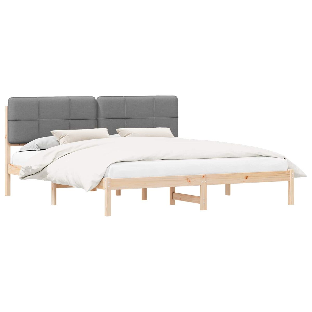 Estrutura de cama de casal moderno com cabeceira estofada cinzento-claro