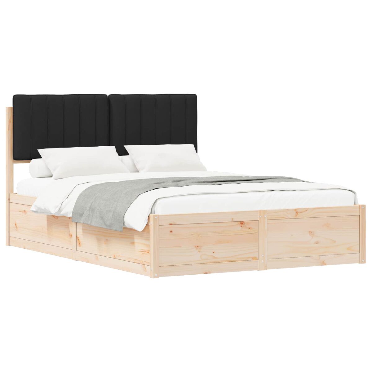 Estrutura de cama de casal moderno com cabeceira estofada preto 135 x 190 cm