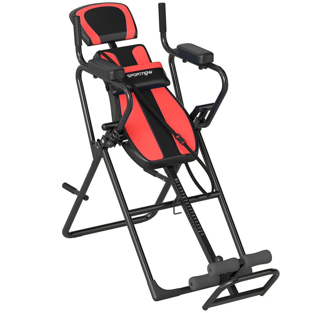 Sportnow tabela de inversão dobrável 3 em 1 com elevações e flexões apoio de cabeça altura ajustável 155-198 cm ângulos 20° 40° 60° banco de inversão