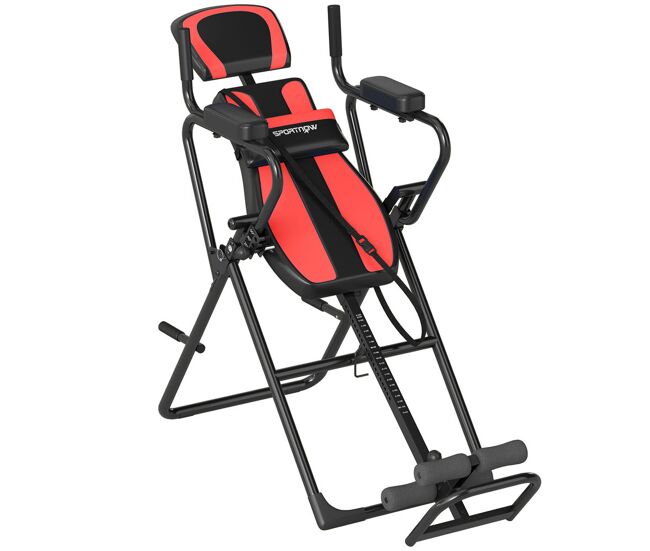 Sportnow tabela de inversão dobrável 3 em 1 com elevações e flexões apoio de cabeça altura ajustável 155-198 cm ângulos 20° 40° 60° banco de inversão