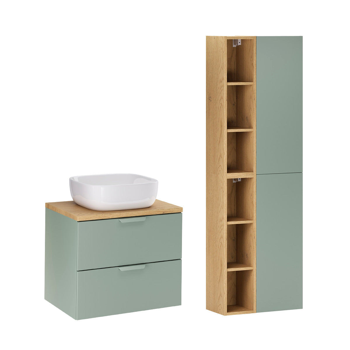 Móvel de lavatório simples de 60 cm e pedestal oria verde mate