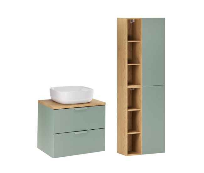 Móvel de lavatório simples de 60 cm e pedestal oria verde mate