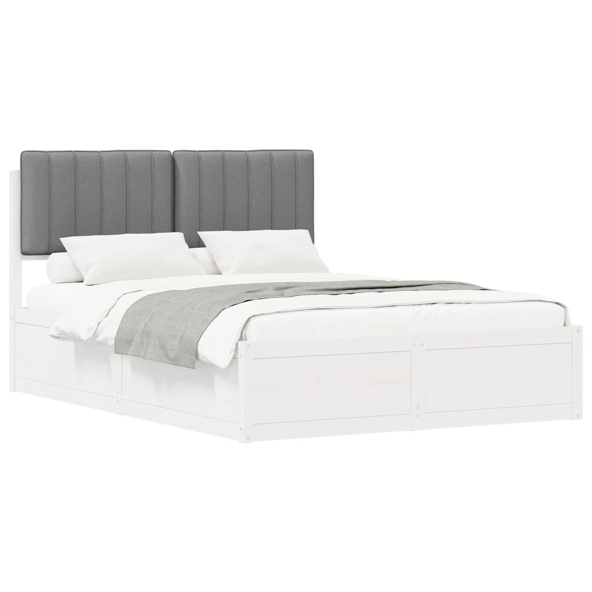 Estrutura de cama de casal moderno com cabeceira estofada cinzento-claro