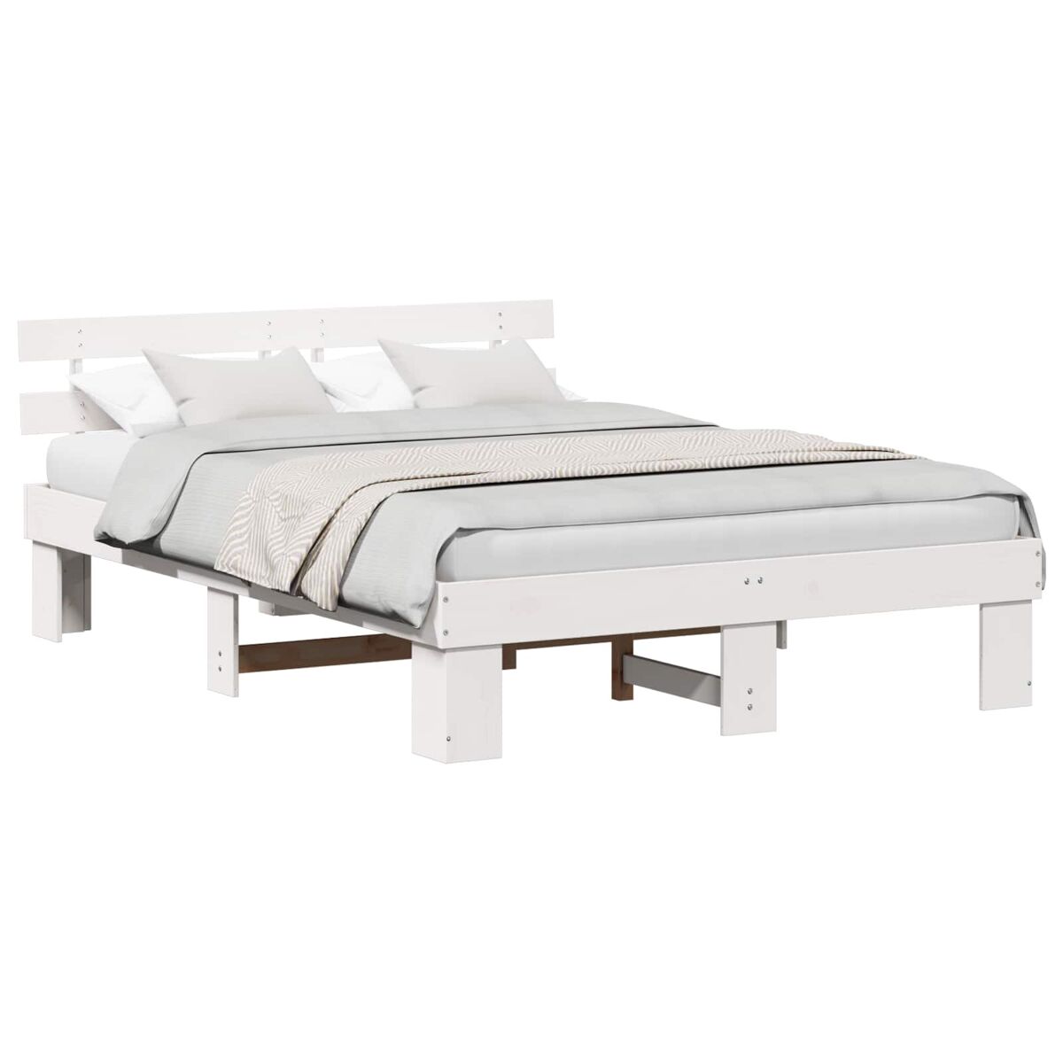 Estrutura da cama de casal simple com cabeceira branco 160 x 200 cm