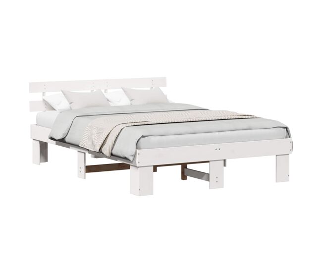 Estrutura da cama de casal simple com cabeceira branco 160 x 200 cm