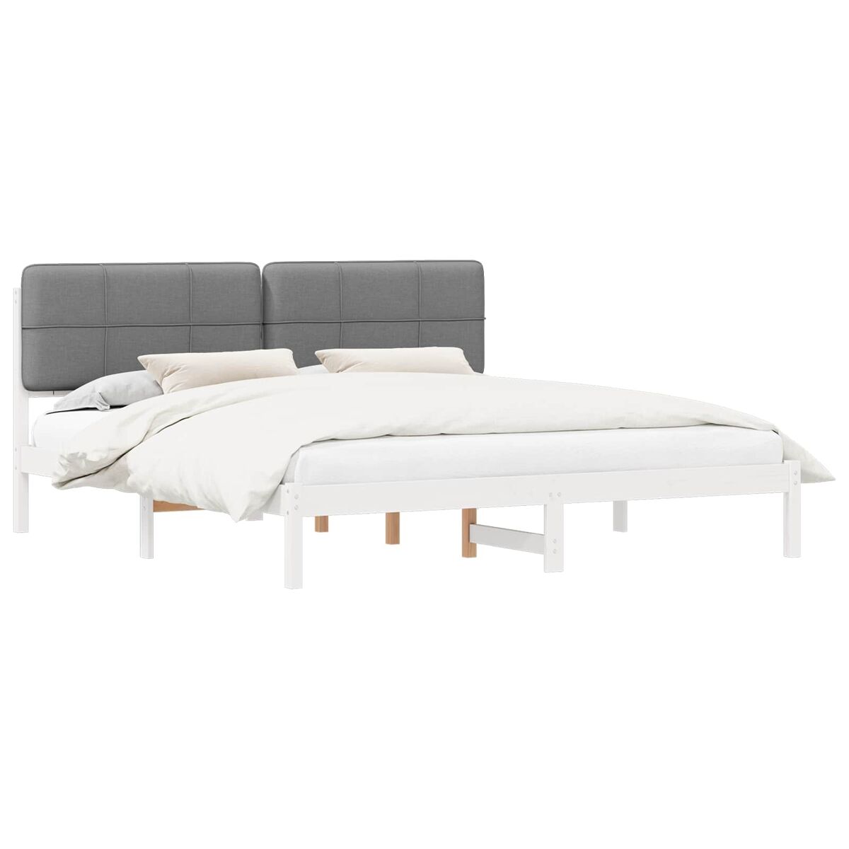 Estrutura de cama de casal moderno com cabeceira estofada cinzento-claro