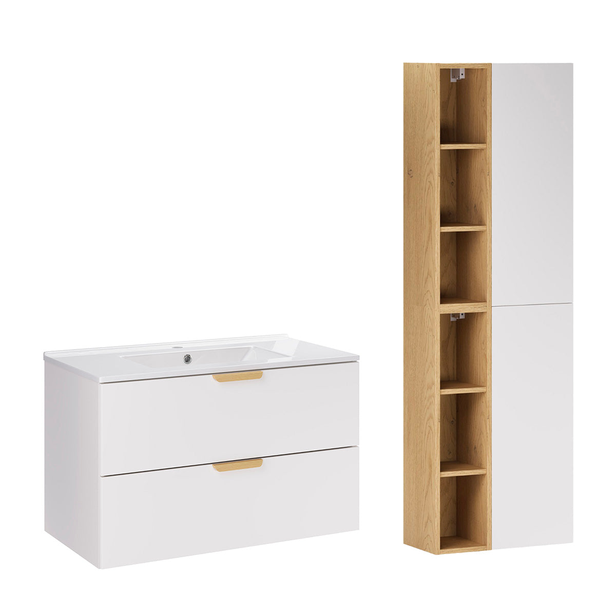 Móvel de lavatório individual de 80 cm com pedestal oria blanc mate