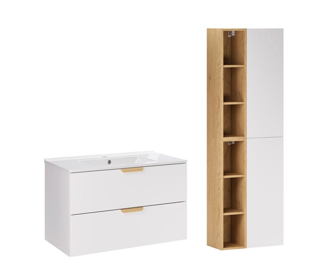 Móvel de lavatório individual de 80 cm com pedestal oria blanc mate