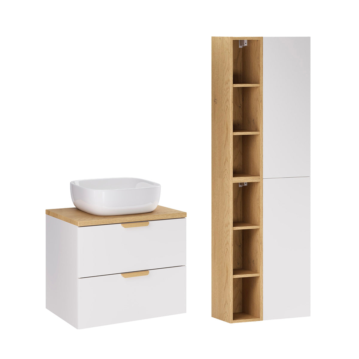 Móvel de lavatório simples de 60 cm com pedestal oria blanc mate