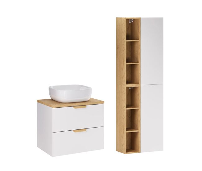 Móvel de lavatório simples de 60 cm com pedestal oria blanc mate