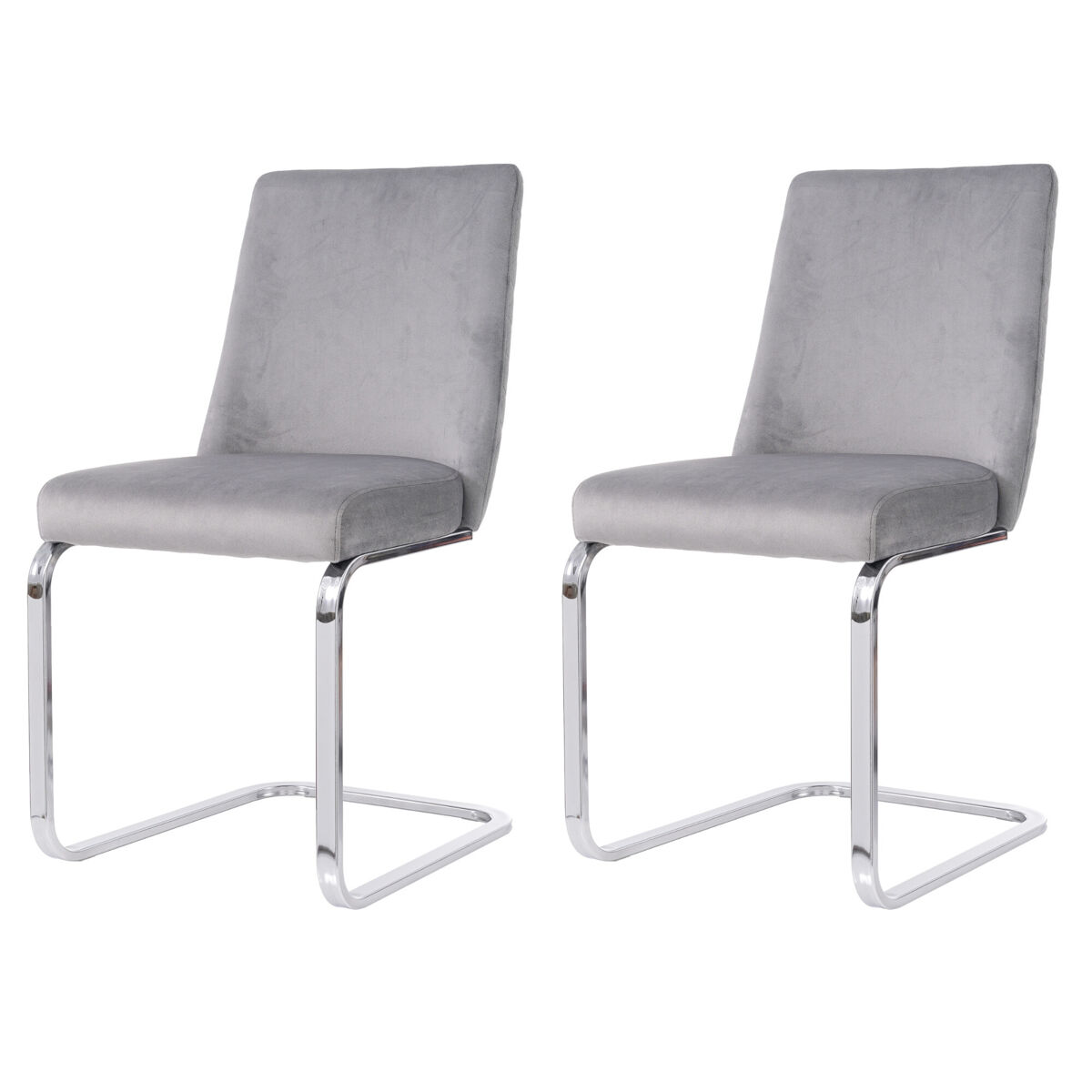 Cadeira de jantar samt 2 unidades - design diamante, com pernas metálicas prateadas - cinza