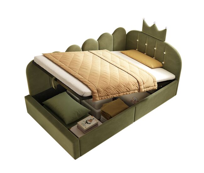 Cama de criança,cama de solteiro de veludo 90x200 cm com armazenamento,verde