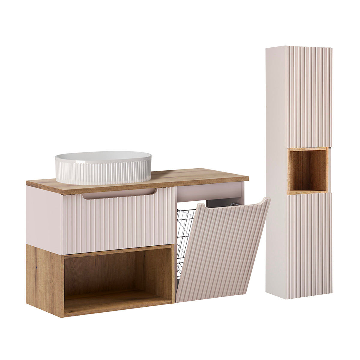 Conjunto lavatório individual 100cm cesto roupa enceinte riva caxemira madeira