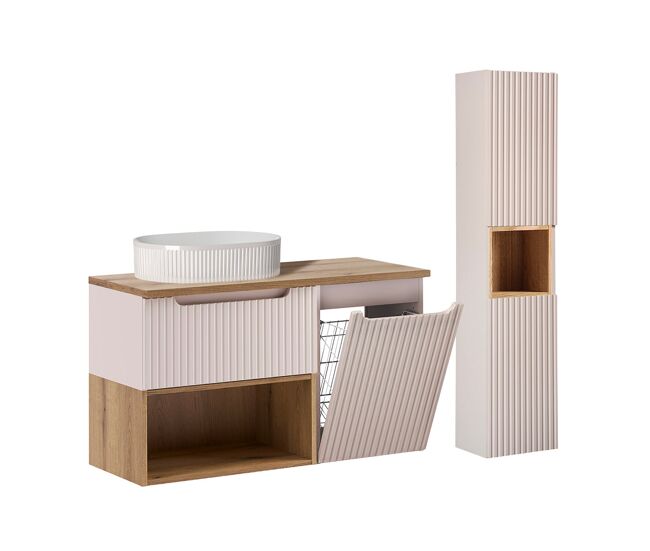 Conjunto lavatório individual 100cm cesto roupa enceinte riva caxemira madeira