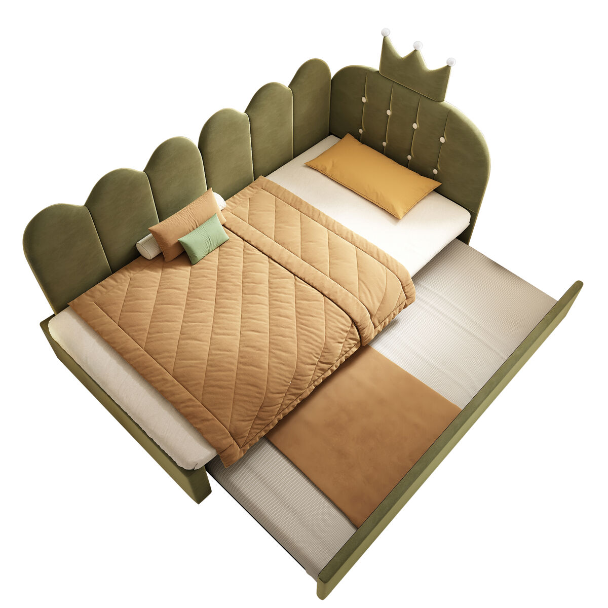 Cama gavetão de veludo 90x200 cm,verde