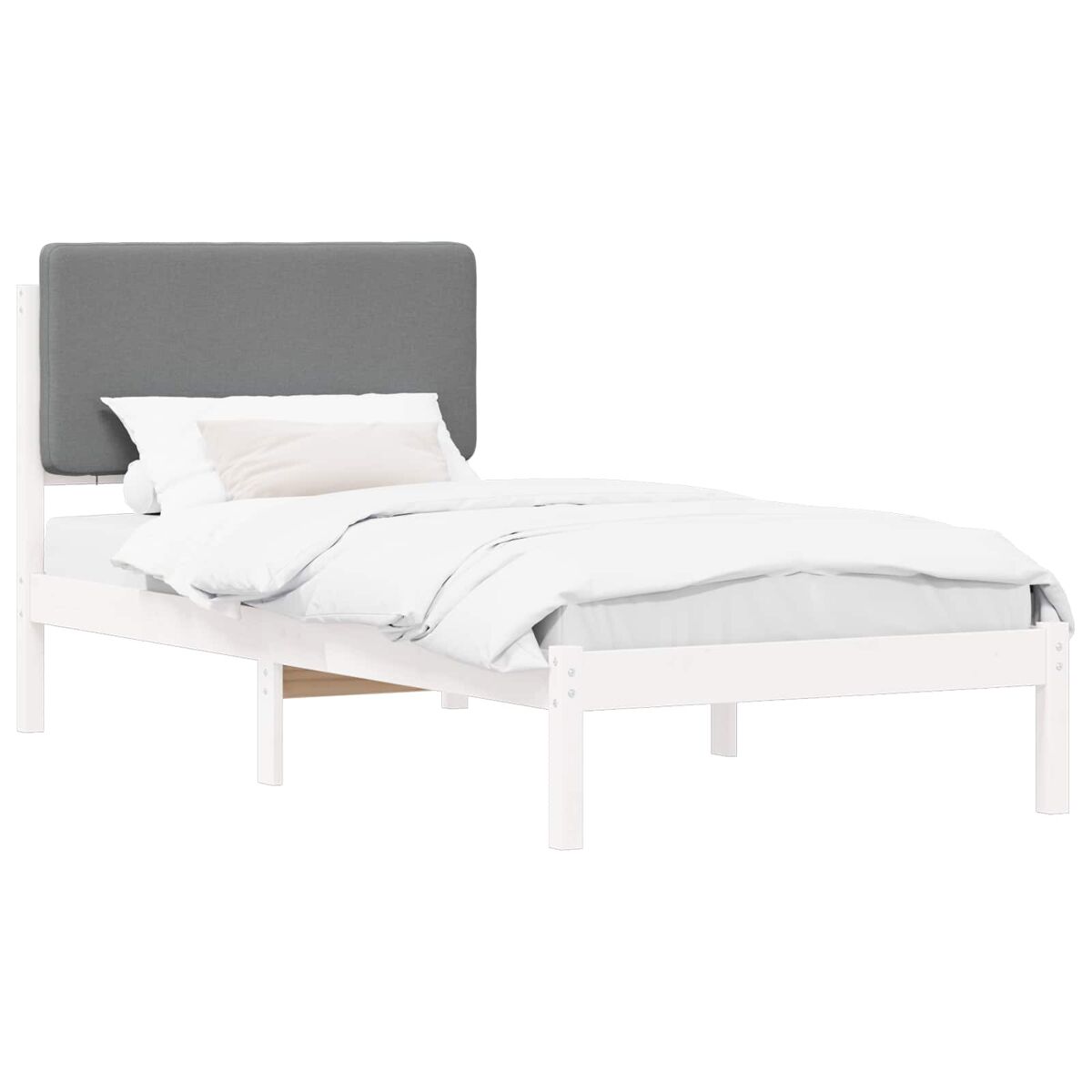 Estrutura de cama de solteiro simple com cabeceira estofada cinzento-claro