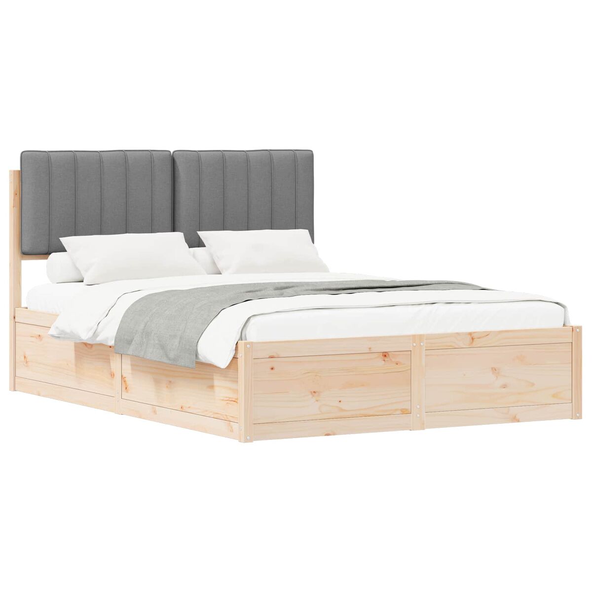Estrutura de cama de casal moderno com cabeceira estofada cinzento-claro