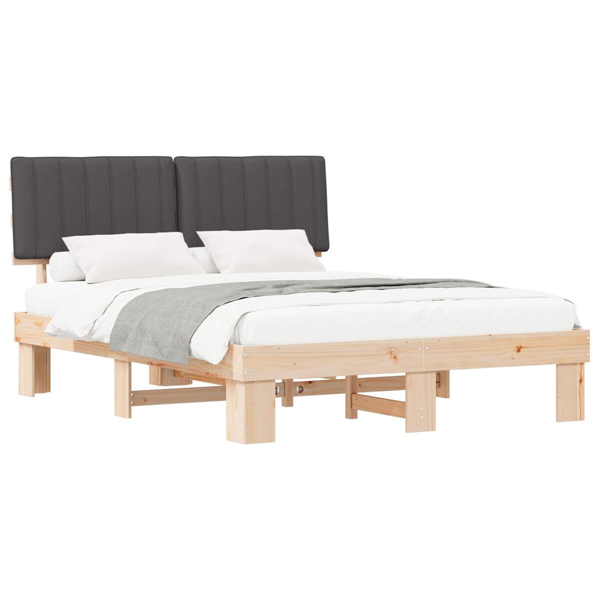 Estrutura de cama de casal moderno com cabeceira estofada cinza escuro