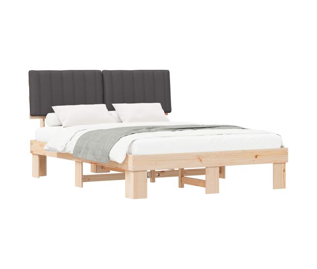 Estrutura de cama de casal moderno com cabeceira estofada cinza escuro