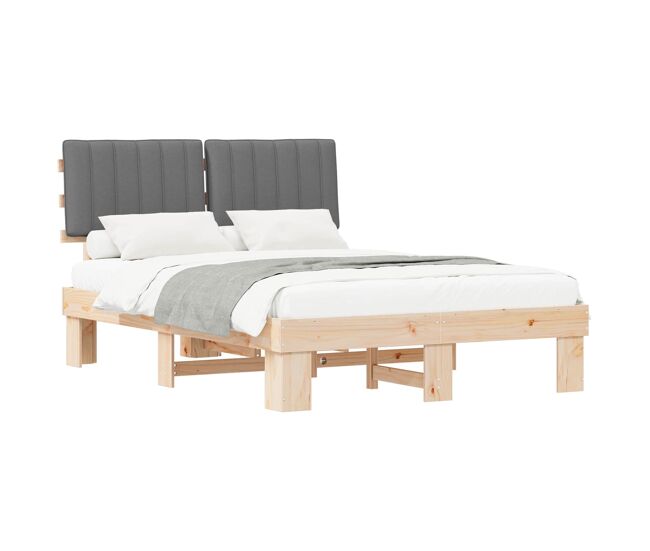 Estrutura de cama de casal moderno com cabeceira estofada cinzento-claro