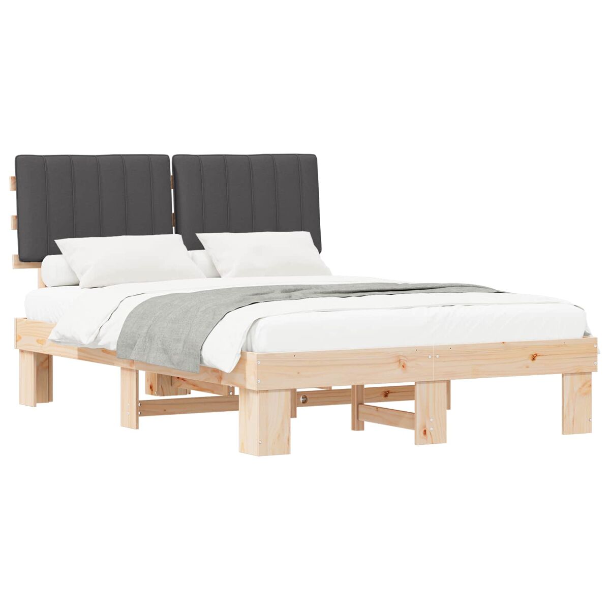 Estrutura de cama de casal moderno com cabeceira estofada cinza escuro