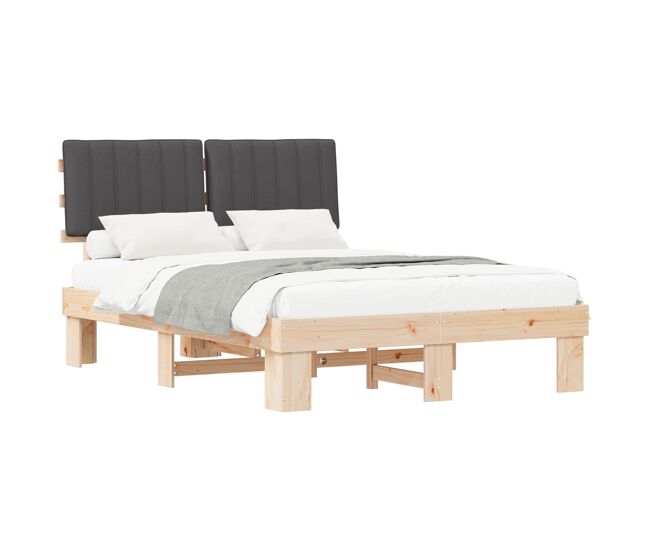 Estrutura de cama de casal moderno com cabeceira estofada cinza escuro