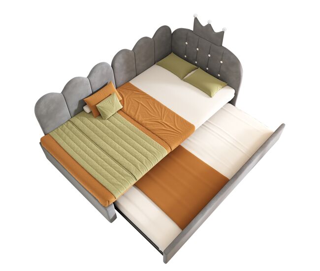 Cama gavetão de veludo 90x200 cm,cinza