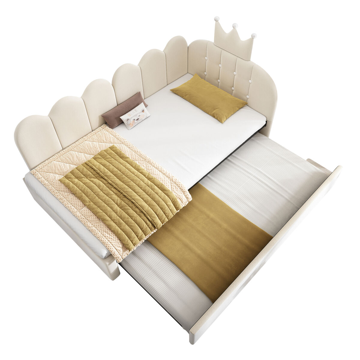 Cama gavetão de veludo 90x200 cm,bege