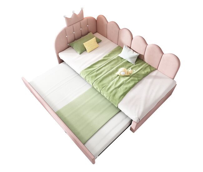Cama gavetão de veludo 90x200 cm,rosa
