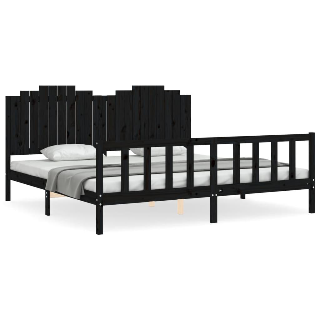 Estrutura de cama de casal moderno com cabeceira 200x200 cm madeira maciça preto