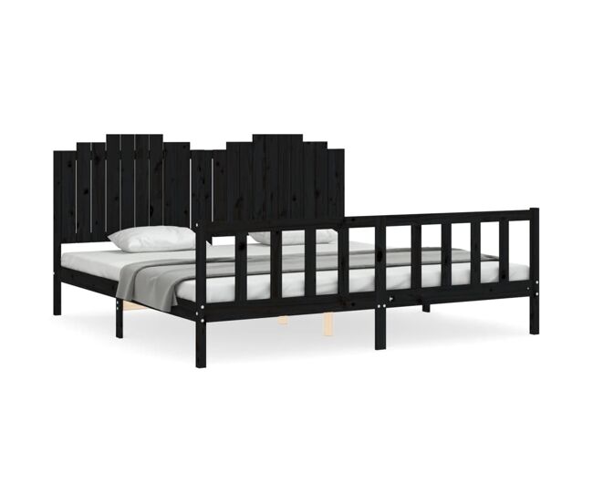 Estrutura de cama de casal moderno com cabeceira 200x200 cm madeira maciça preto