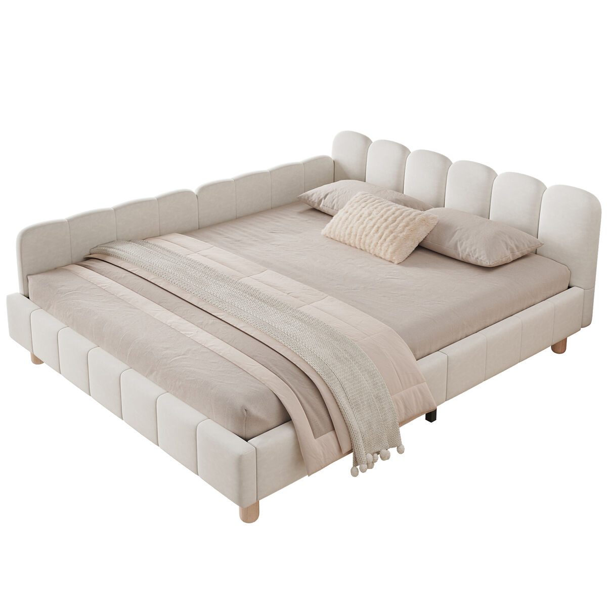 Cama de casal 140x200 cm de veludo,bege