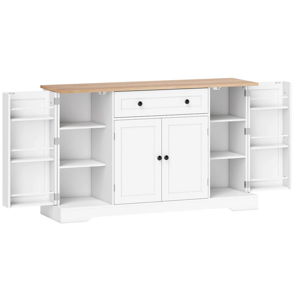 Homcom aparador, armário de cozinha moderno com gaveta prateleiras nas portas prateleiras ajustáveis bar de café aparador para cozinha sala de jantar 138x40x83,5 cm branco