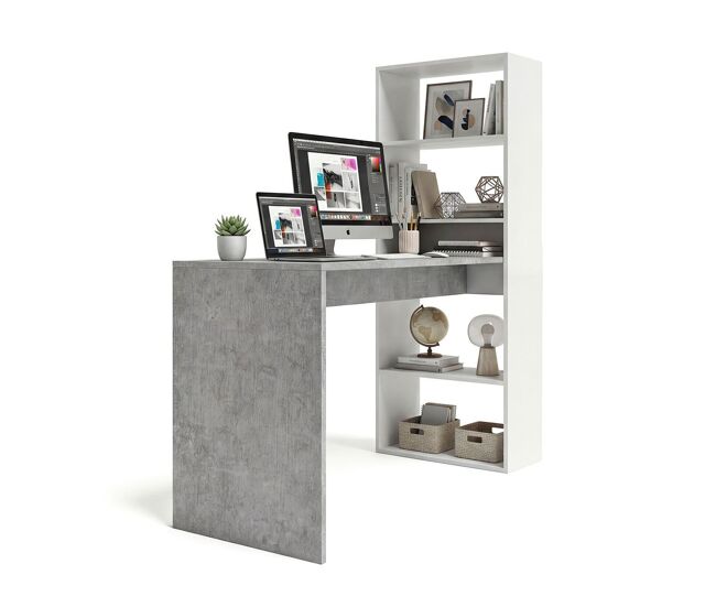 Secretária com estante 120 x 50 cm cosmic branco artik (branco mate) - cinzento cimento 120 x 71 x 53 cm