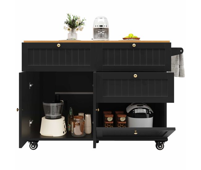 Ilha de cozinha moderna 120x60x90 cm - buffet, mesa multifuncional com arrumação, carrinho de cozinha com étagères extensíveis - noir