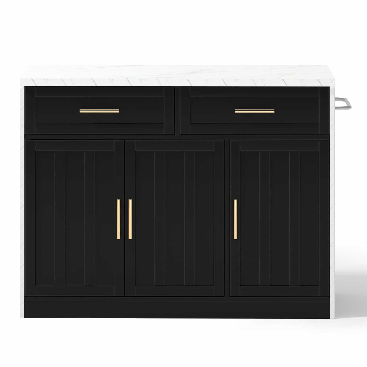 Ilha de cozinha 120x60x91 cm - com tomadas, portas usb, prateleiras ajustáveis, puxadores metálicos, área de bar - branco