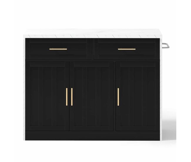 Ilha de cozinha 120x60x91 cm - com tomadas, portas usb, prateleiras ajustáveis, puxadores metálicos, área de bar - branco