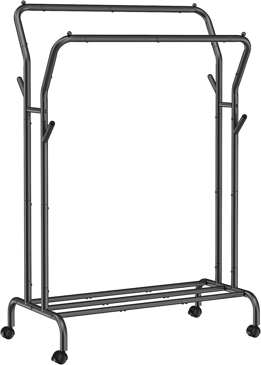 Cabide de roupa com rodas, preto