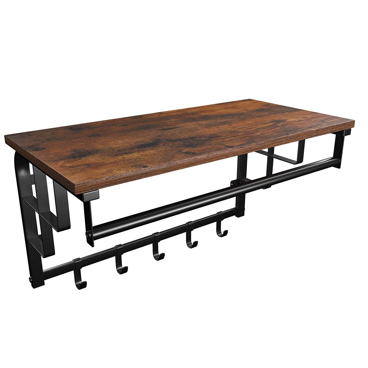 Suporte de parede com cabides 66cm, castanho/preto
