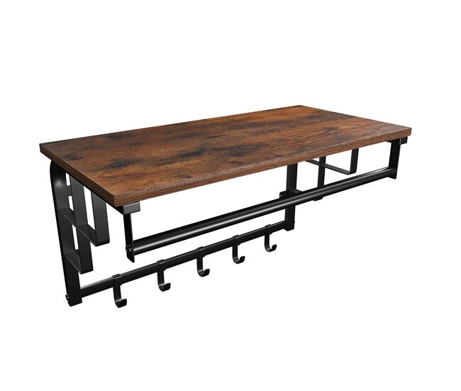 Suporte de parede com cabides 66cm, castanho/preto