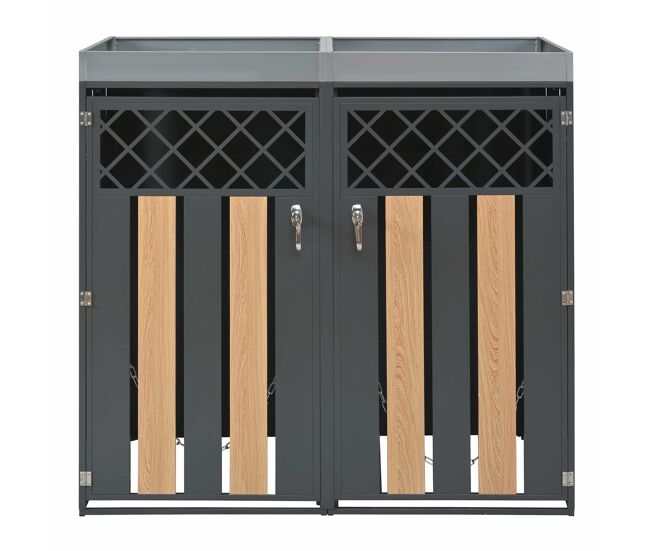 Contentor de lixo exterior 132x80x124,5 cm - com orifícios de ventilação em forma de losango, compartimentos para resíduos, fechadura, duas portas e