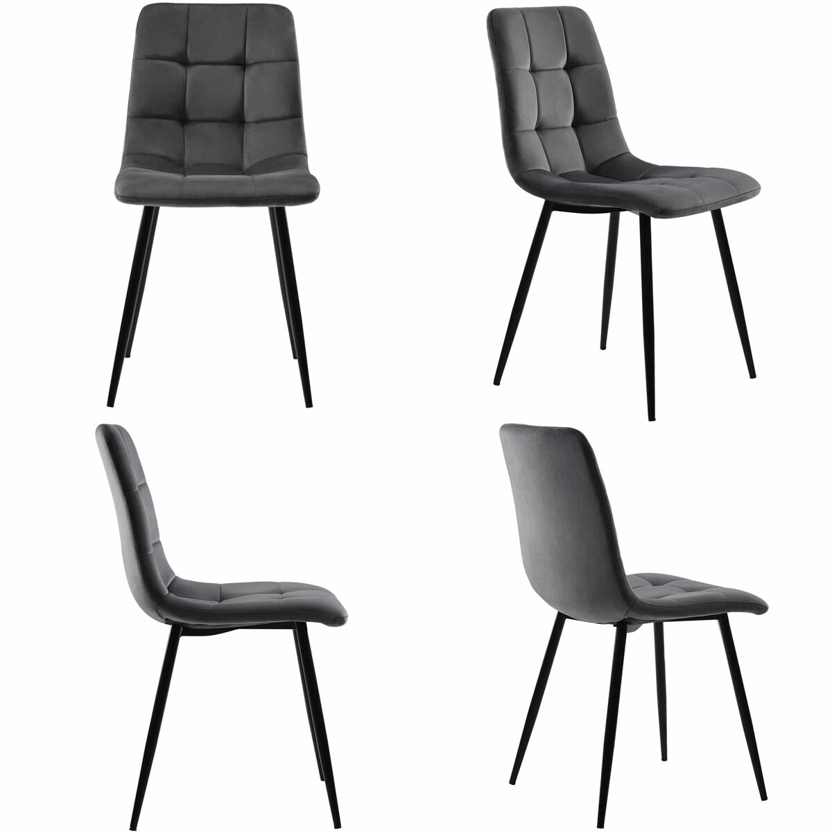 Conjunto de 4 cadeiras de jantar - estrutura metálica - tecido de veludo - gris