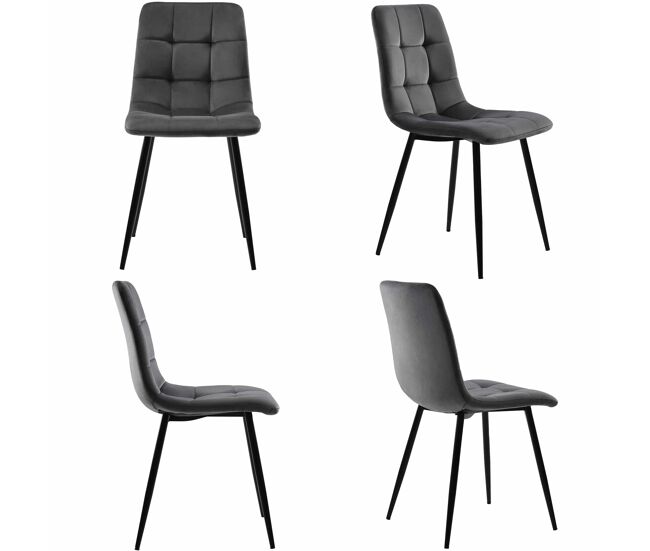 Conjunto de 4 cadeiras de jantar - estrutura metálica - tecido de veludo - gris