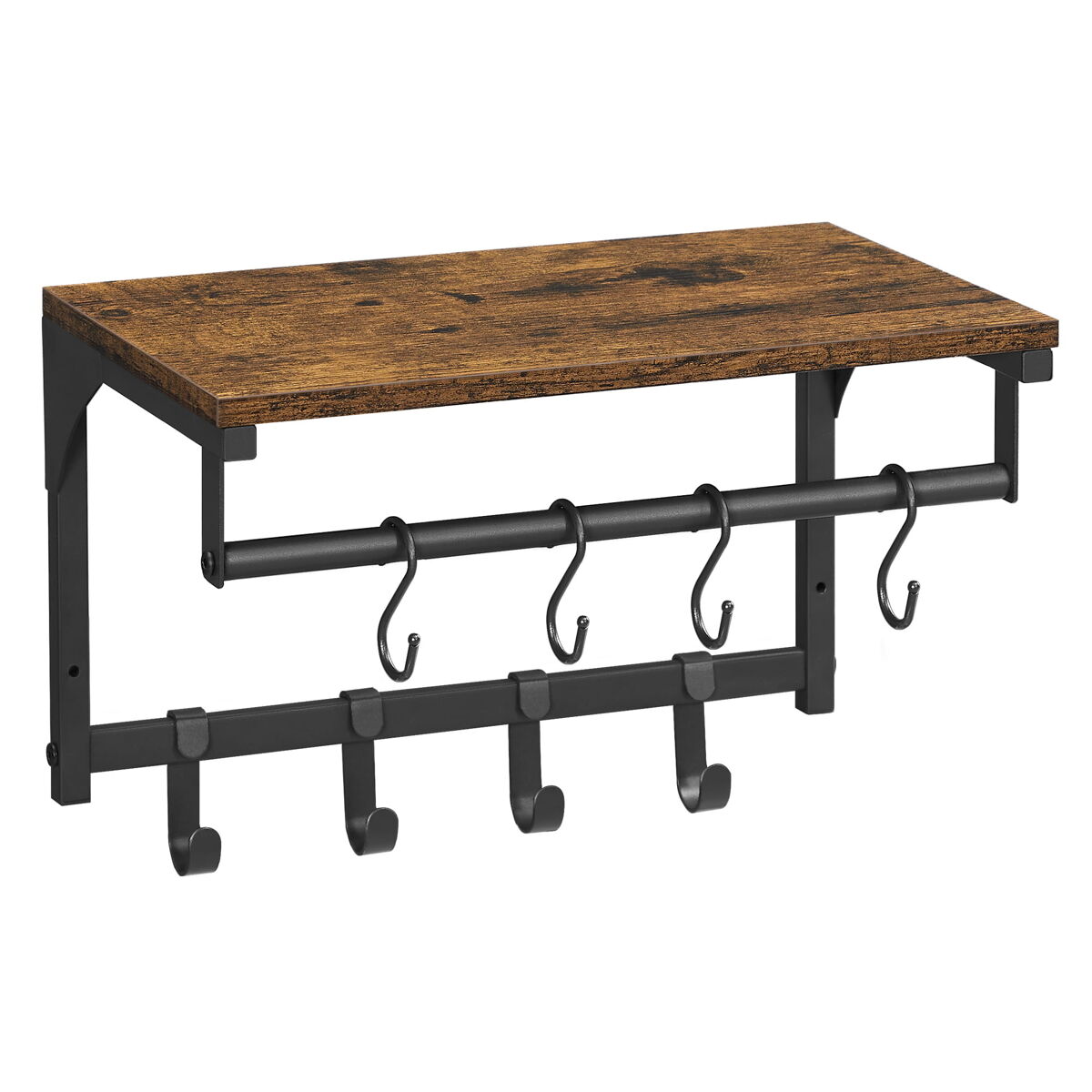Suporte de parede com cabides de 40 cm, castanho/preto
