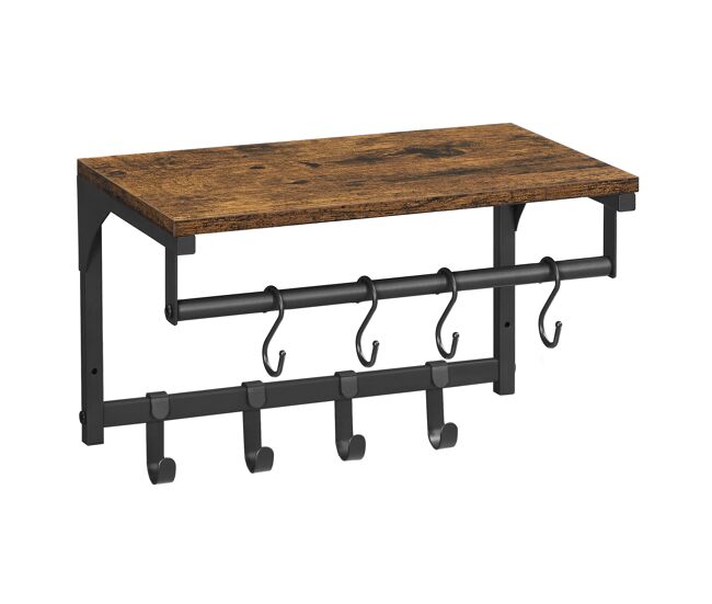 Suporte de parede com cabides de 40 cm, castanho/preto