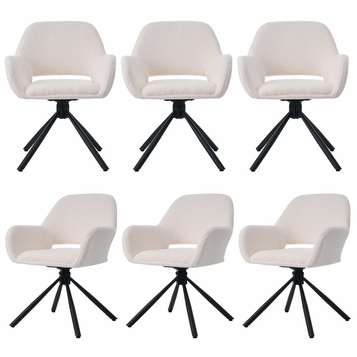 Conjunto de 4 cadeiras giratórias com braços - em tecido de sherpa - estilo moderno - branco