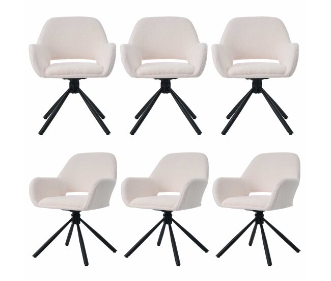 Conjunto de 4 cadeiras giratórias com braços - em tecido de sherpa - estilo moderno - branco