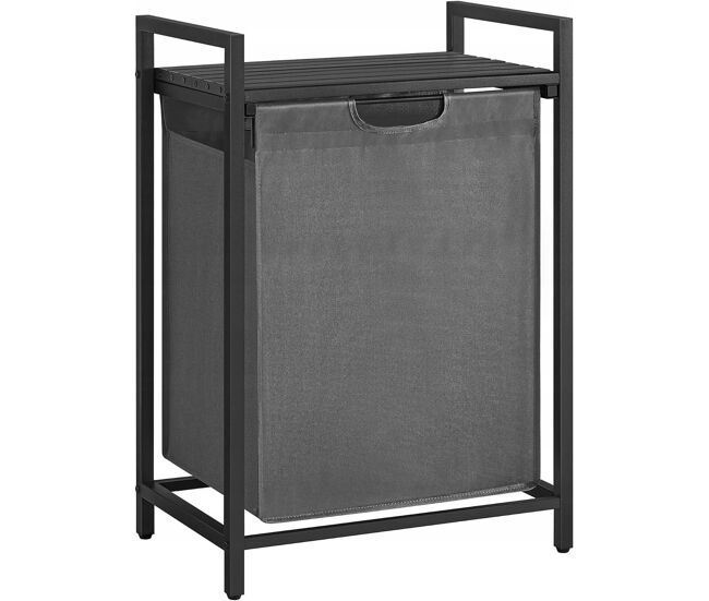 Prateleira de casa de banho com cesto de roupa suja, cinzento/preto